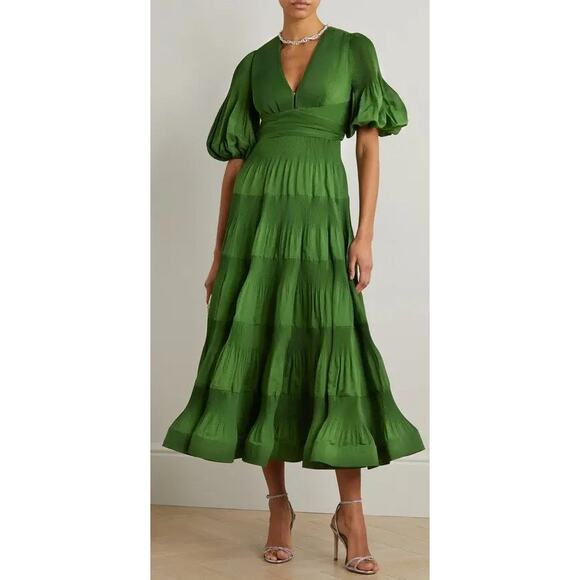 Zimmermann Dresses & Skirts - Zimmermann Pleated Tiered Twill Midi Dress Green Womens AU 0 / US 4